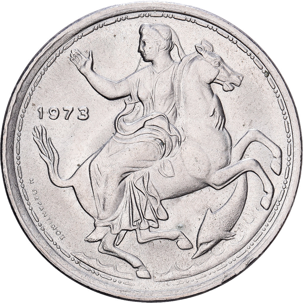 Grecja, Constantine II, 20 Drachmai, 1973, Miedź-Nikiel, AU(50-53), KM:111.3
