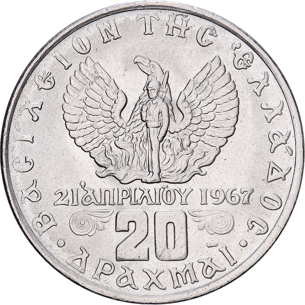 Grecja, Constantine II, 20 Drachmai, 1973, Miedź-Nikiel, AU(50-53), KM:111.3