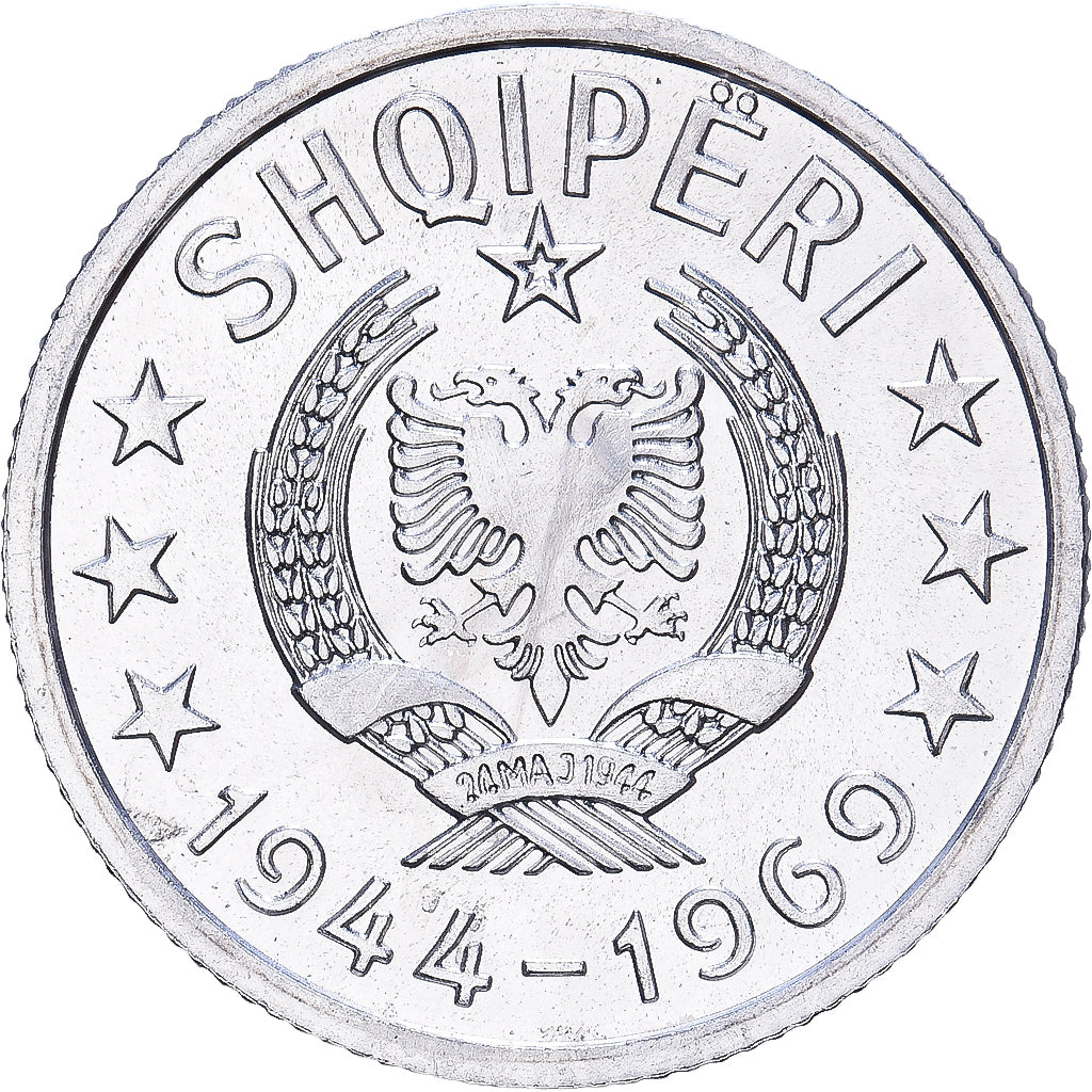 Albania, 10 Qindarka, 1969, Aluminium, UNZ+, KM:45