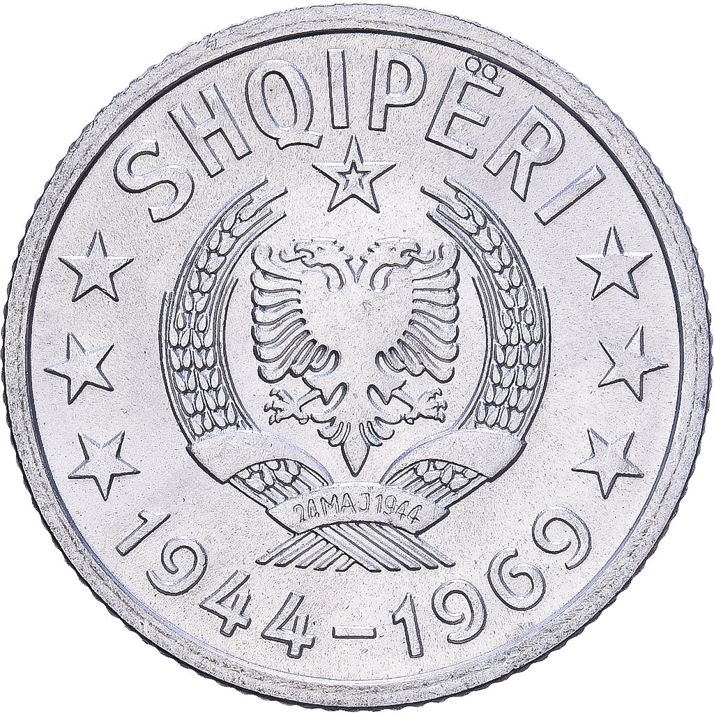 Albania, 5 Qindarka, 1969, Alluminio, SPL+, KM:44