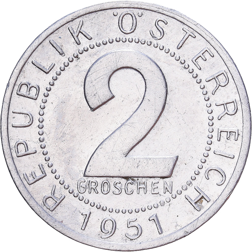 Austria, 2 Groschen, 1951, Aluminio, MBC+, KM:2876