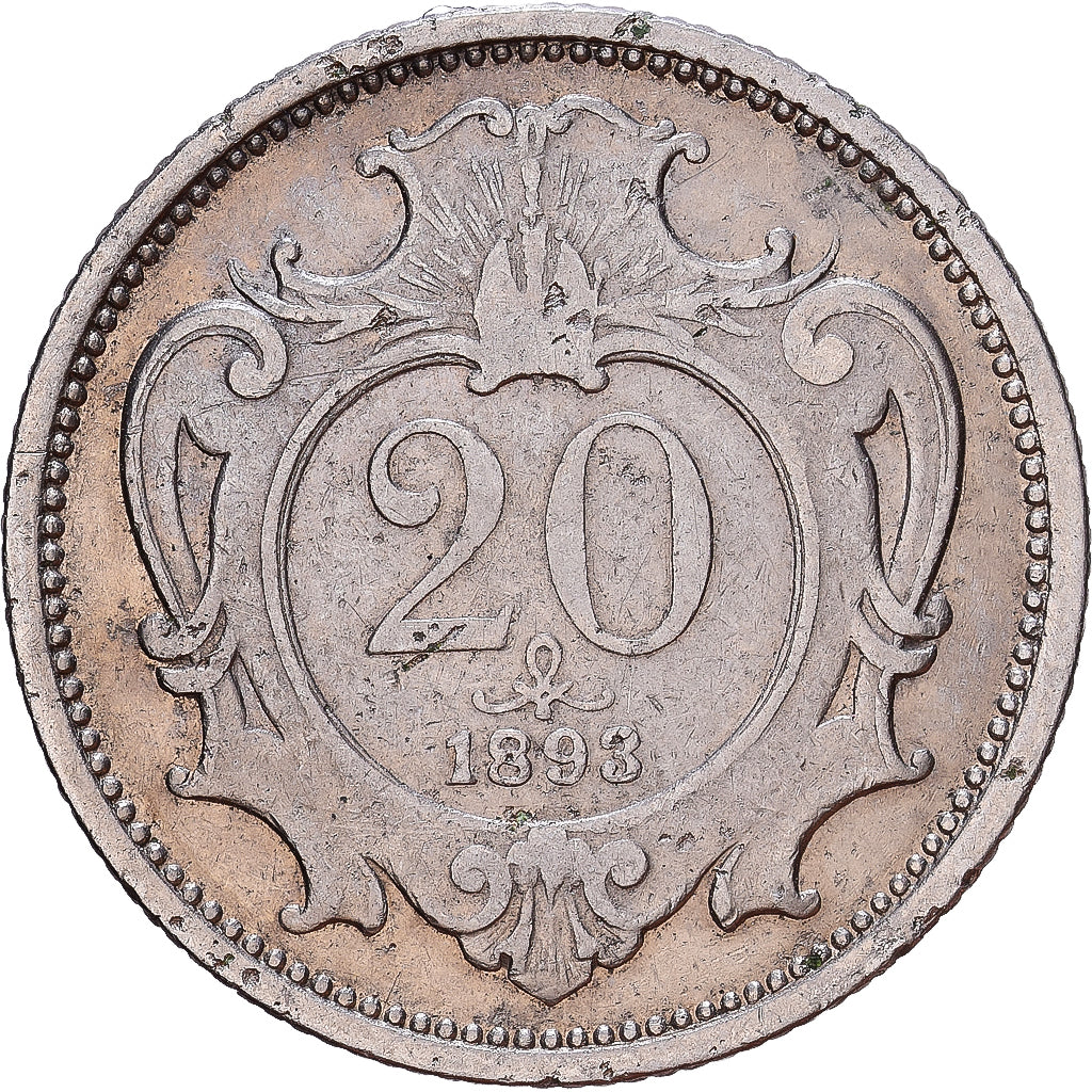 Austria, Franz Joseph I, 20 Heller, 1893, Nickel, VF(30-35), KM:2803