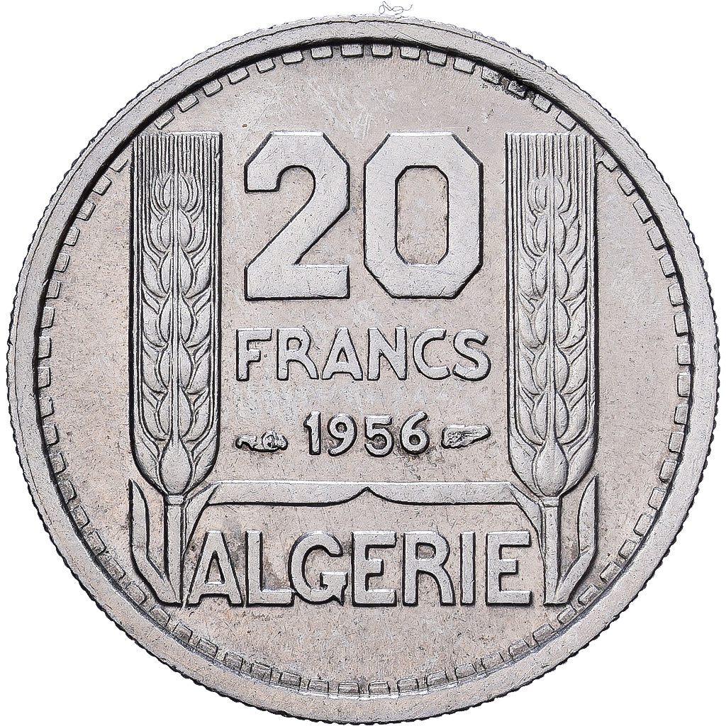 Algeria, 20 Francs, 1956, Paris, Copper-nickel, AU(50-53), KM:91