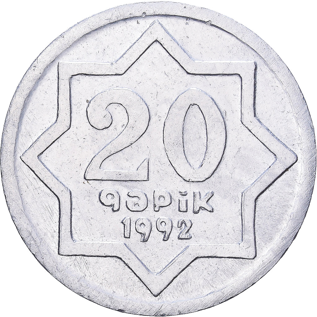 Azerbaigian, 20 Qapik, 1992, Alluminio, BB+, KM:3a