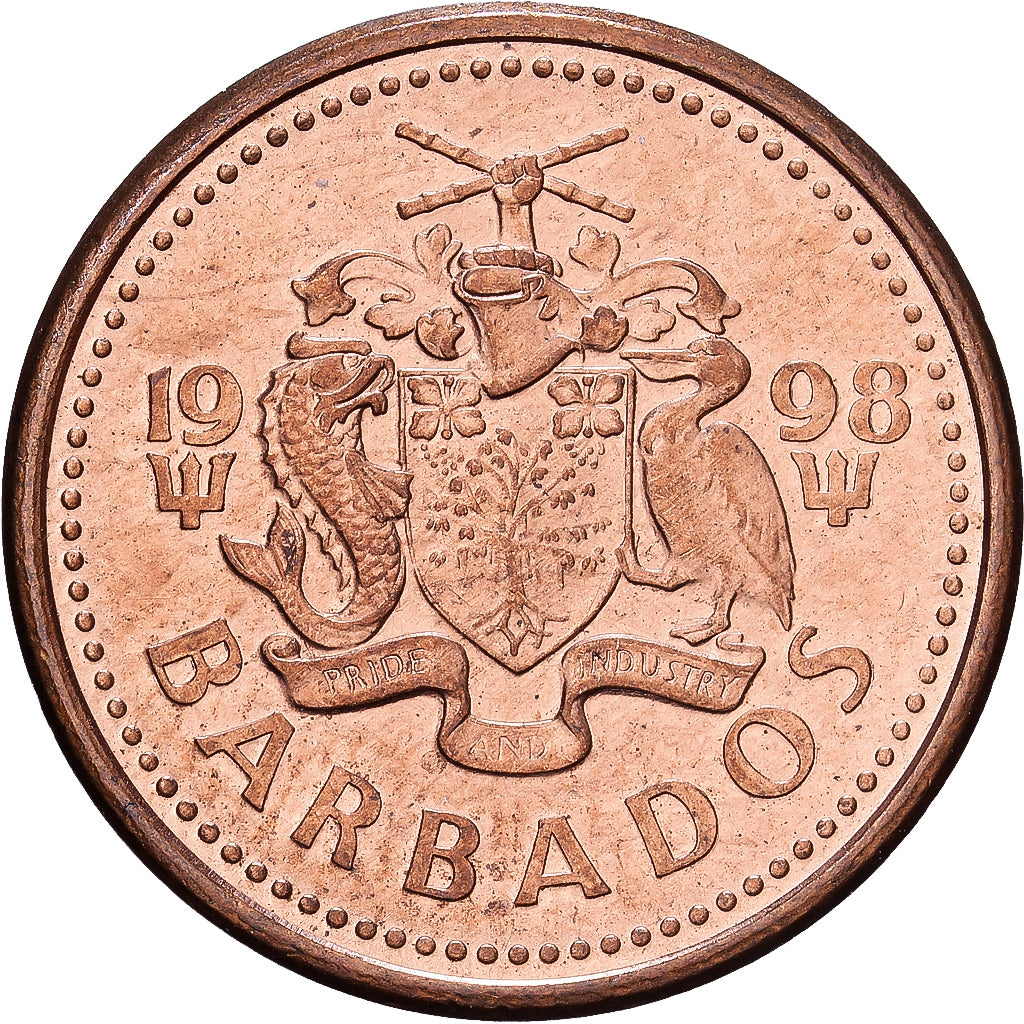 Barbados, Cent, 1998, Royal Canadian Mint, Copper Plated Zinc, AU(55-58), KM:10a