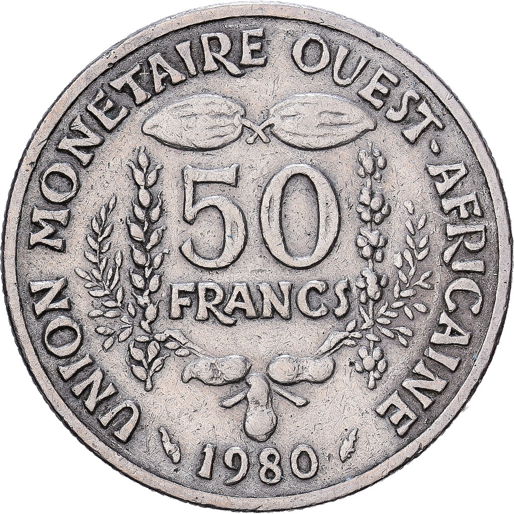 West African States, 50 Francs, 1980, Copper-nickel, EF(40-45), KM:6