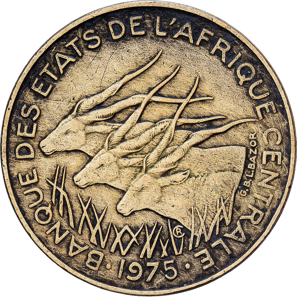 Central African States, 10 Francs, 1975, Paris, Aluminum-Bronze, EF(40-45), KM:9