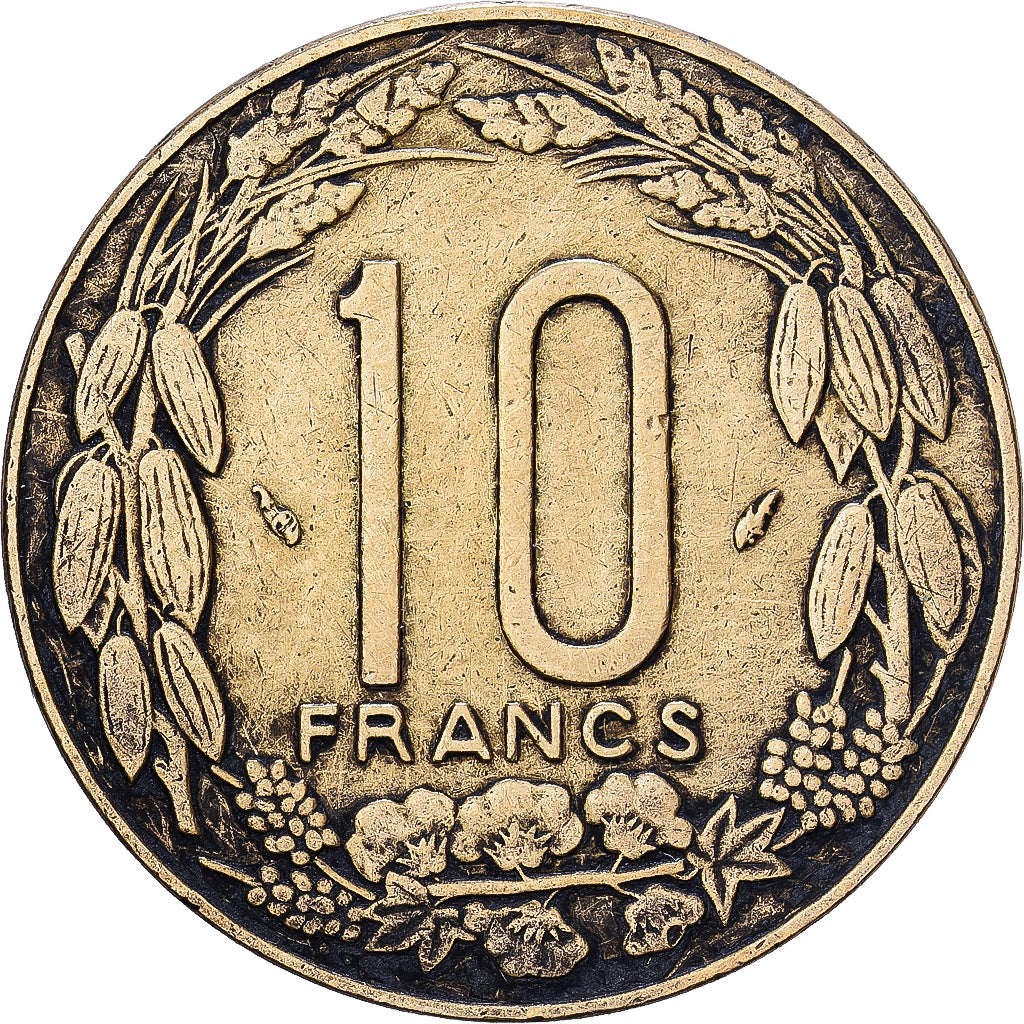 Central African States, 10 Francs, 1975, Paris, Aluminum-Bronze, EF(40-45), KM:9