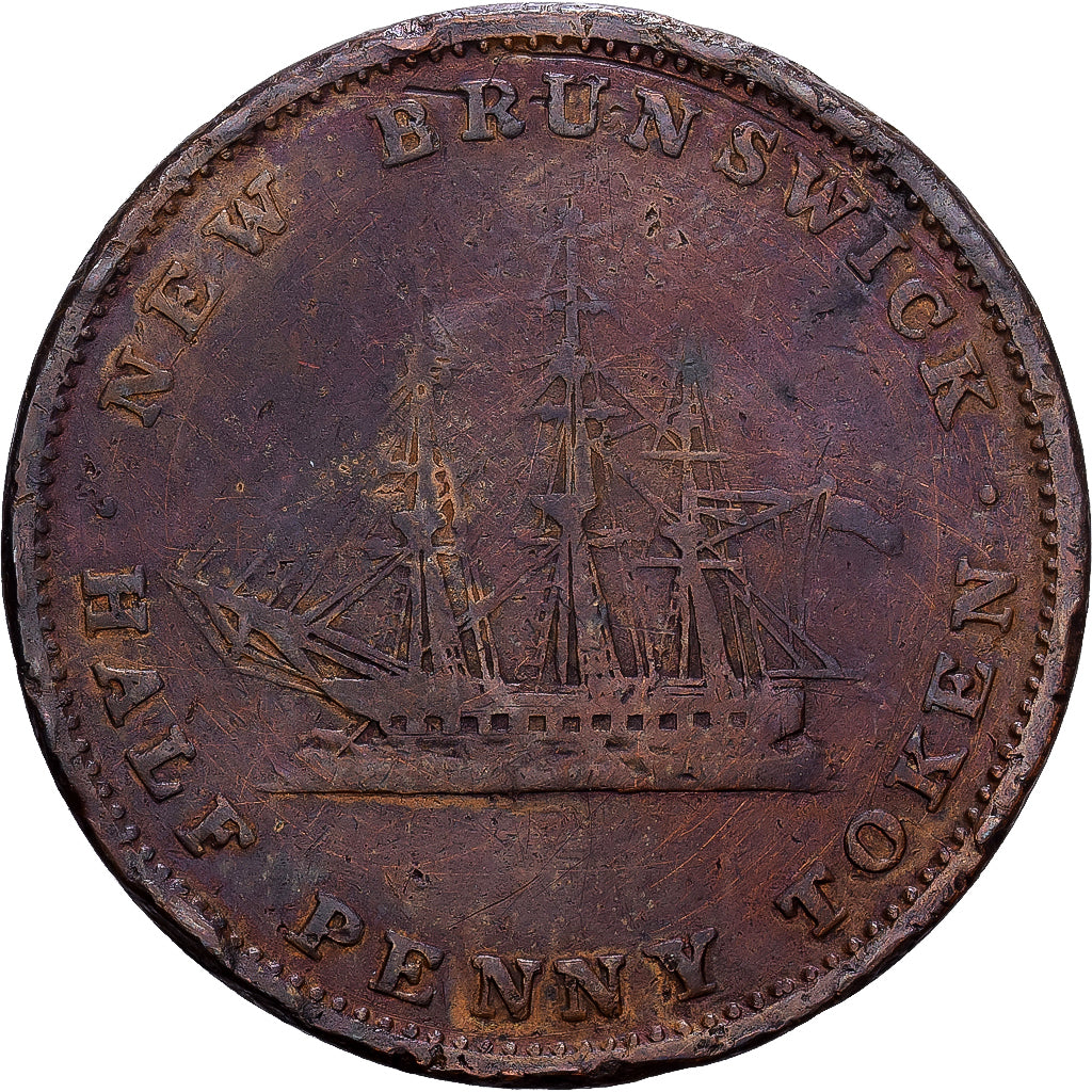 NUOVO BRUNSWICK, Halfpenny Token, 1843, Royal Canadian Mint, Rame, MB, KM:1