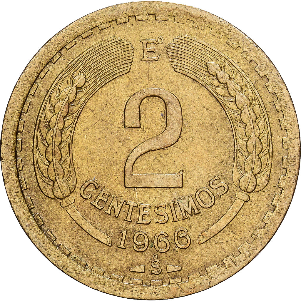 Chile, 2 Centesimos, 1966, Aluminium-Brąz, EF(40-45), KM:193