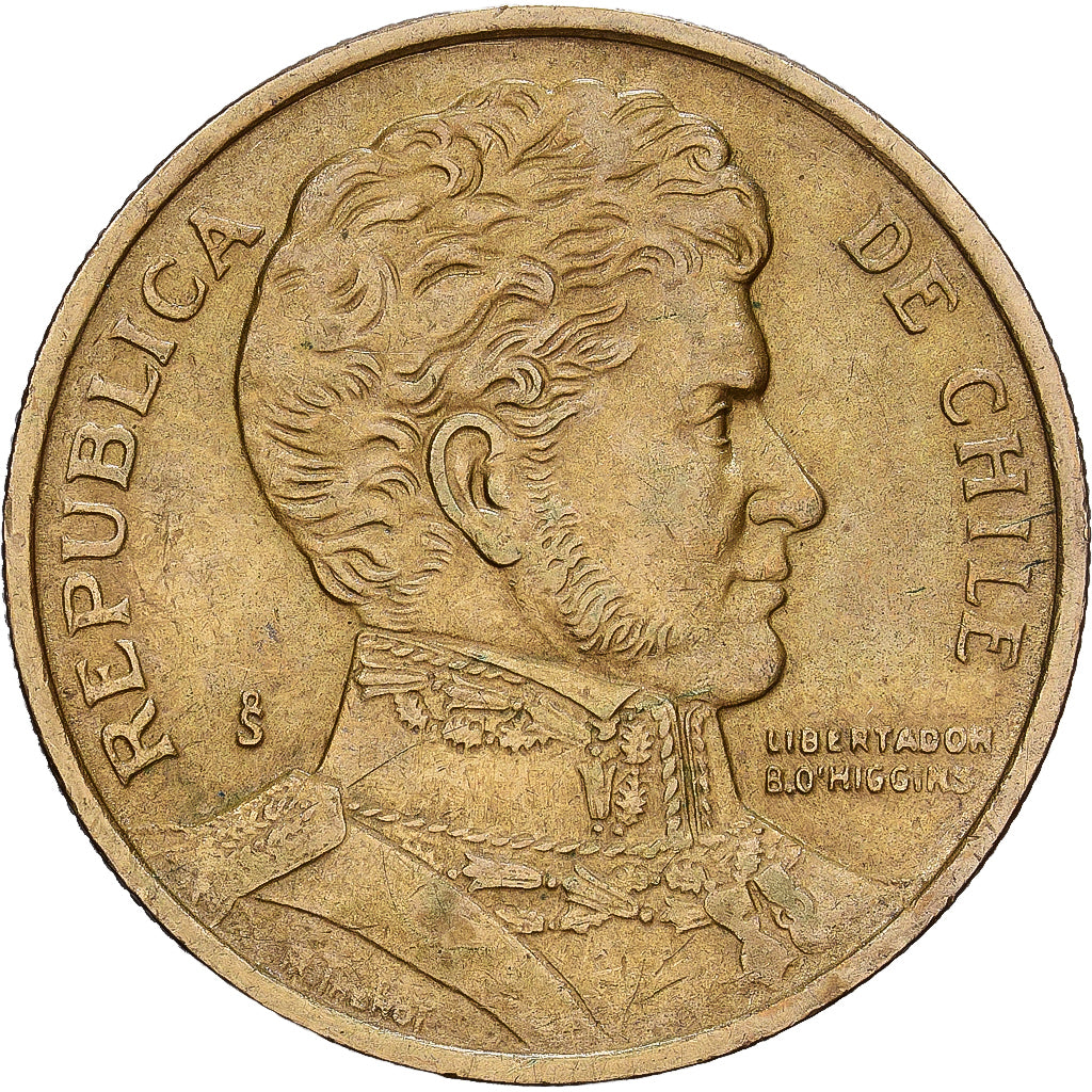 Chile, 10 Pesos, 1991, Santiago, Alumínio-Bronze, EF(40-45), KM:228.2