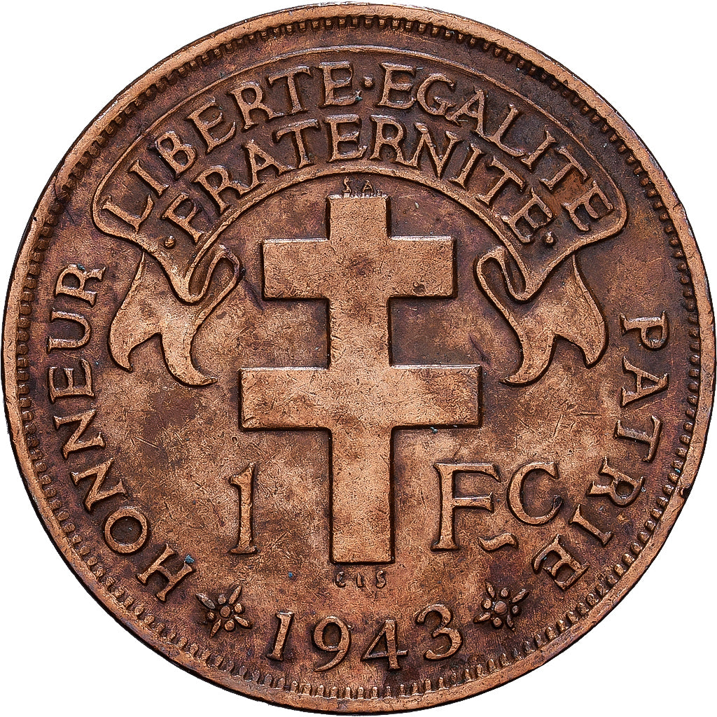 Kamerun, Franc, 1943, Pretoria, Bronze, S+, KM:5