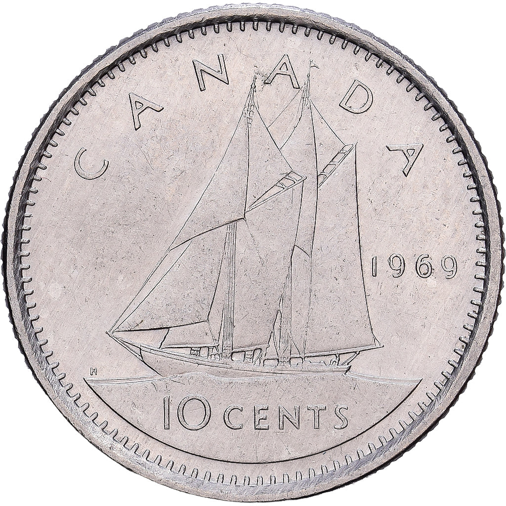 Canada, Elizabeth II, 10 Cents, 1969, Royal Canadian Mint, Nichel, BB+, KM:77.1