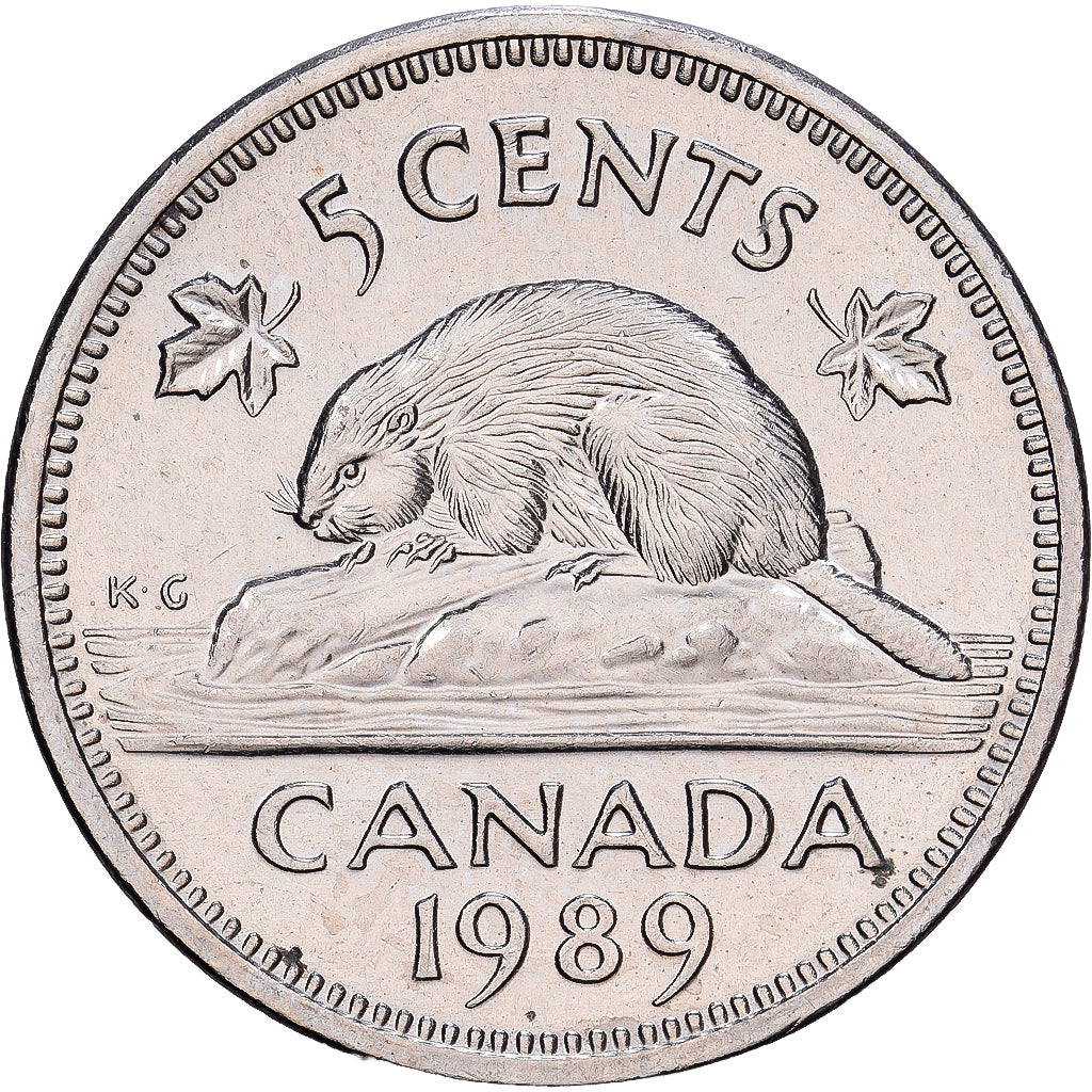 Canadá, Elizabeth II, 5 Cents, 1989, Royal Canadian Mint, Cobre - níquel, MBC