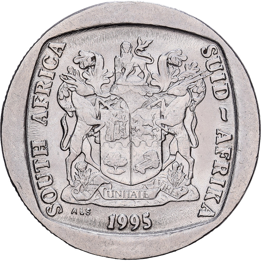 Sudafrica, 5 Rand, 1995, Rame placcato nichel, BB, KM:140