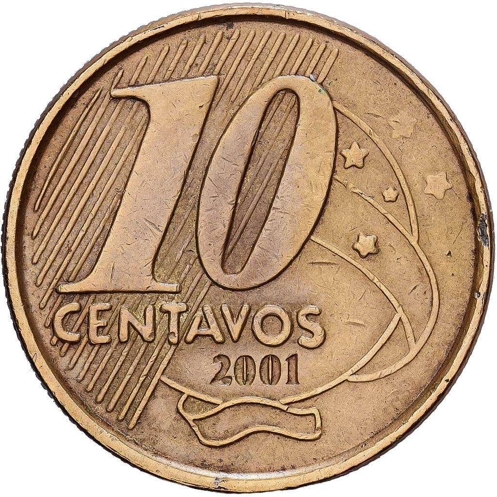 Brasilien, 10 Centavos, 2001, Bronze Plated Steel, SS, KM:649.2