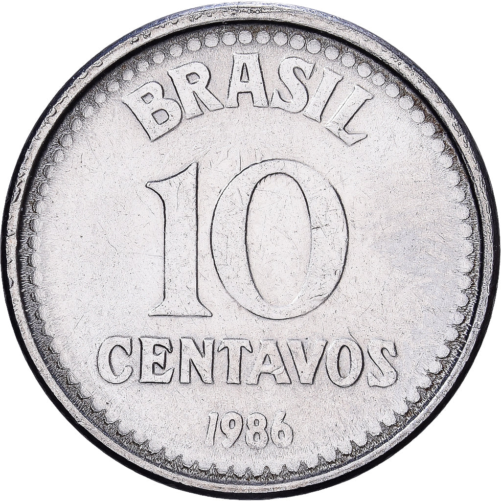 Brazil, 10 Centavos, 1986, Stainless Steel, AU(55-58), KM:602