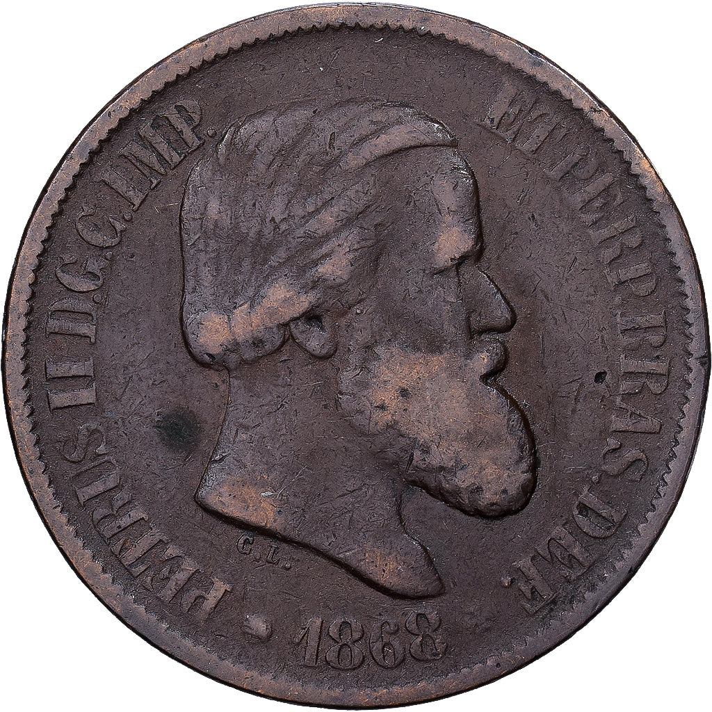 Brazil, Pedro II, 20 Reis, 1868, Bronze, VF(30-35), KM:474