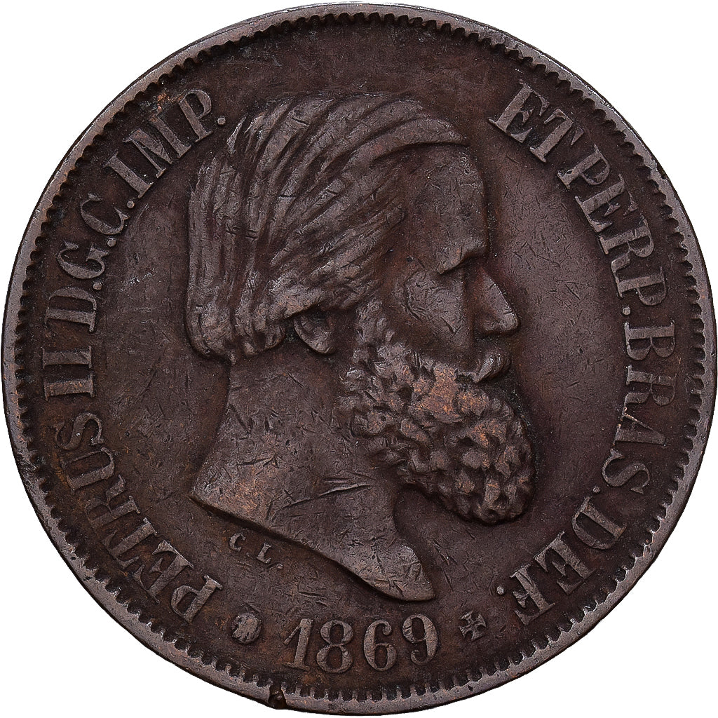 Brazilië, Pedro II, 20 Reis, 1869, Bronzen, ZF, KM:474