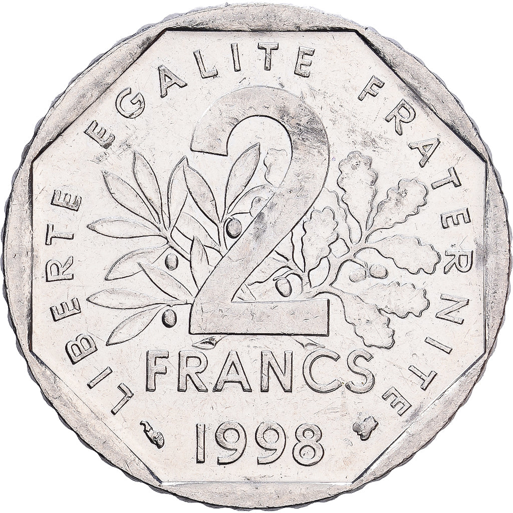 France, 2 Francs, Semeuse, 1998, Paris, Nickel, AU(55-58), KM:942.2