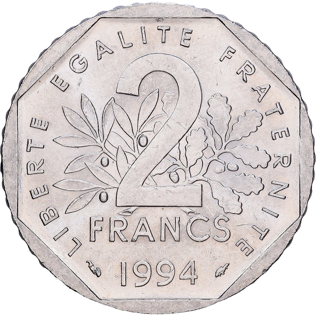 França, 2 Francs, Semeuse, 1994, Paris, Níquel, AU(55-58), Gadoury:547, Le