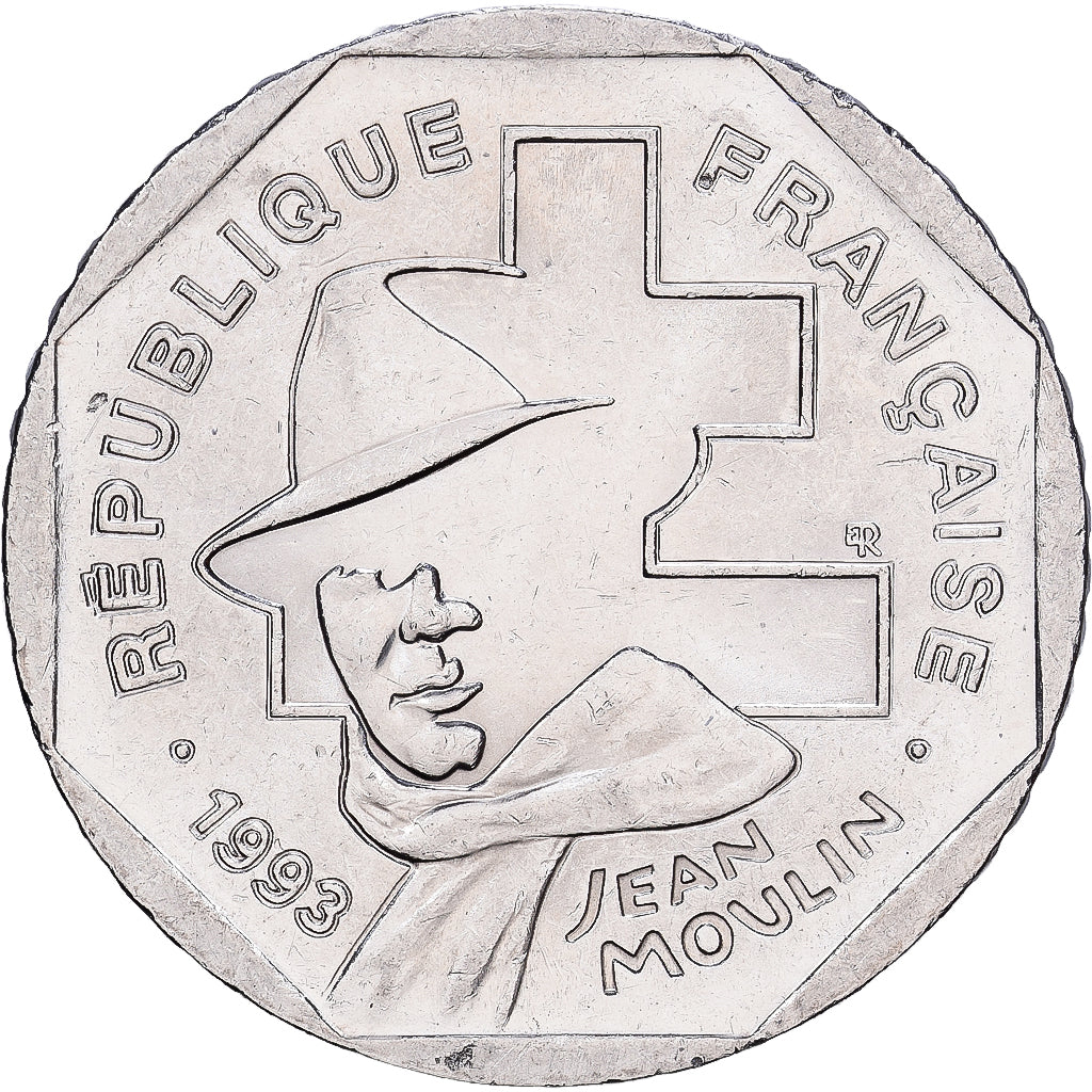 Frankrijk, 2 Francs, Jean Moulin, 1993, Paris, Nickel, PR, Gadoury:548, Le