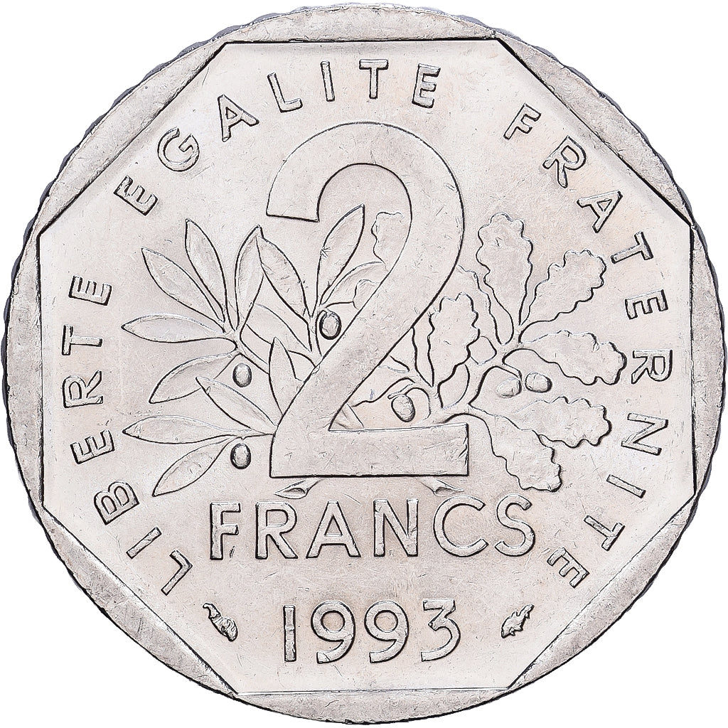 Frankrijk, 2 Francs, Jean Moulin, 1993, Paris, Nickel, PR, Gadoury:548, Le