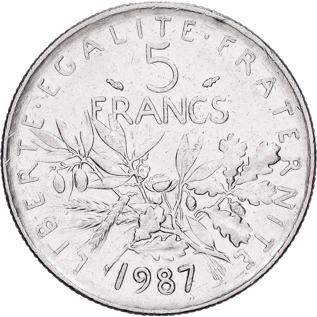 France, 5 Francs, Semeuse, 1987, Paris, Nickel Clad Copper-Nickel, TTB