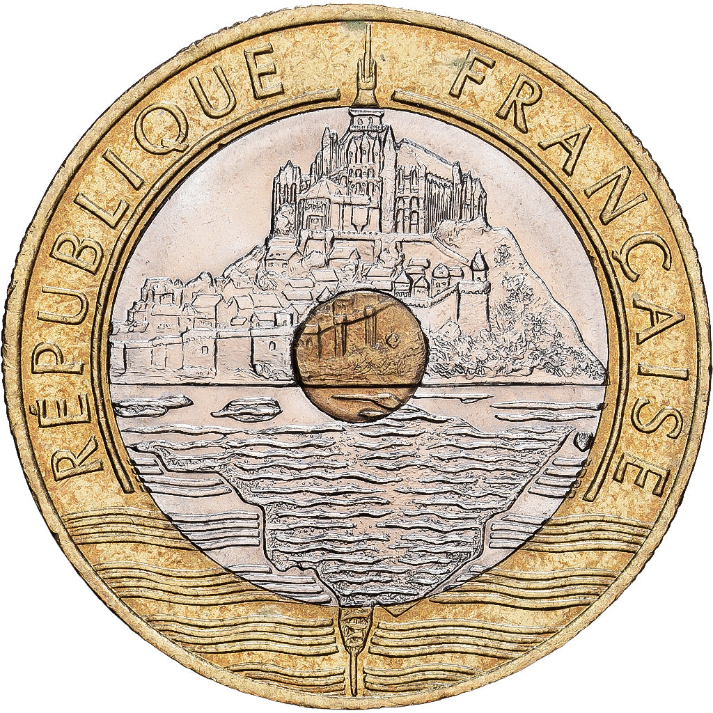 France, 20 Francs, Mont Saint Michel, 1995, Paris, Tri-Metallic, SUP
