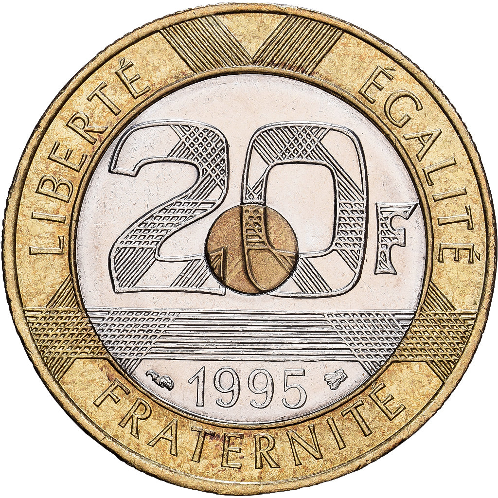 France, 20 Francs, Mont Saint Michel, 1995, Paris, Tri-Metallic, SUP