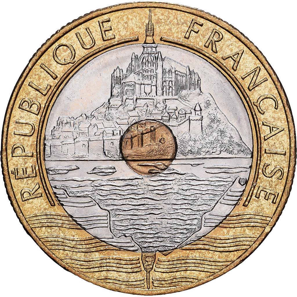 Francja, 20 Francs, Mont Saint Michel, 1995, Paris, Trójmetaliczny, AU(55-58)