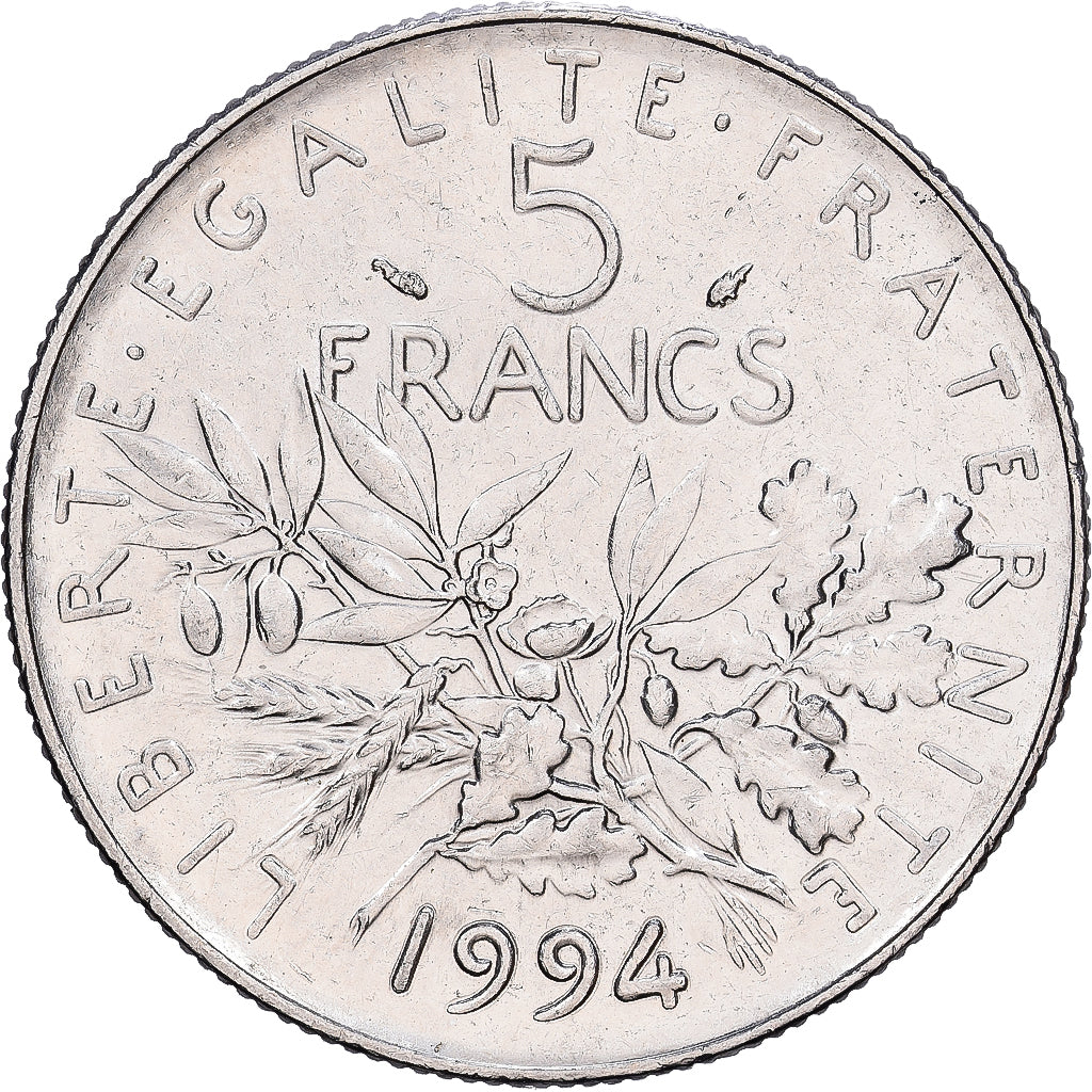 Frankrijk, 5 Francs, Semeuse, 1994, Paris, Nickel Clad Copper-Nickel, PR