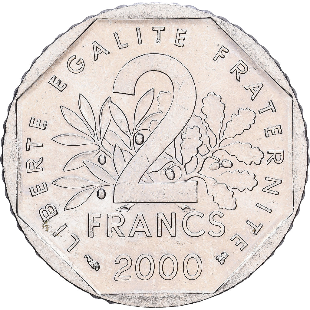 France, 2 Francs, Semeuse, 2000, Paris, Nickel, AU(55-58), Gadoury:547b, Le