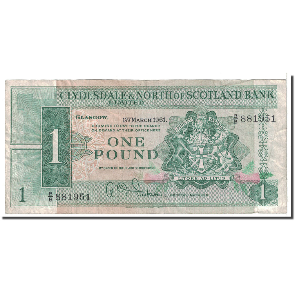 Billete, 1 Pound, 1961, Escocia, 1961-03-01, KM:195a, BC