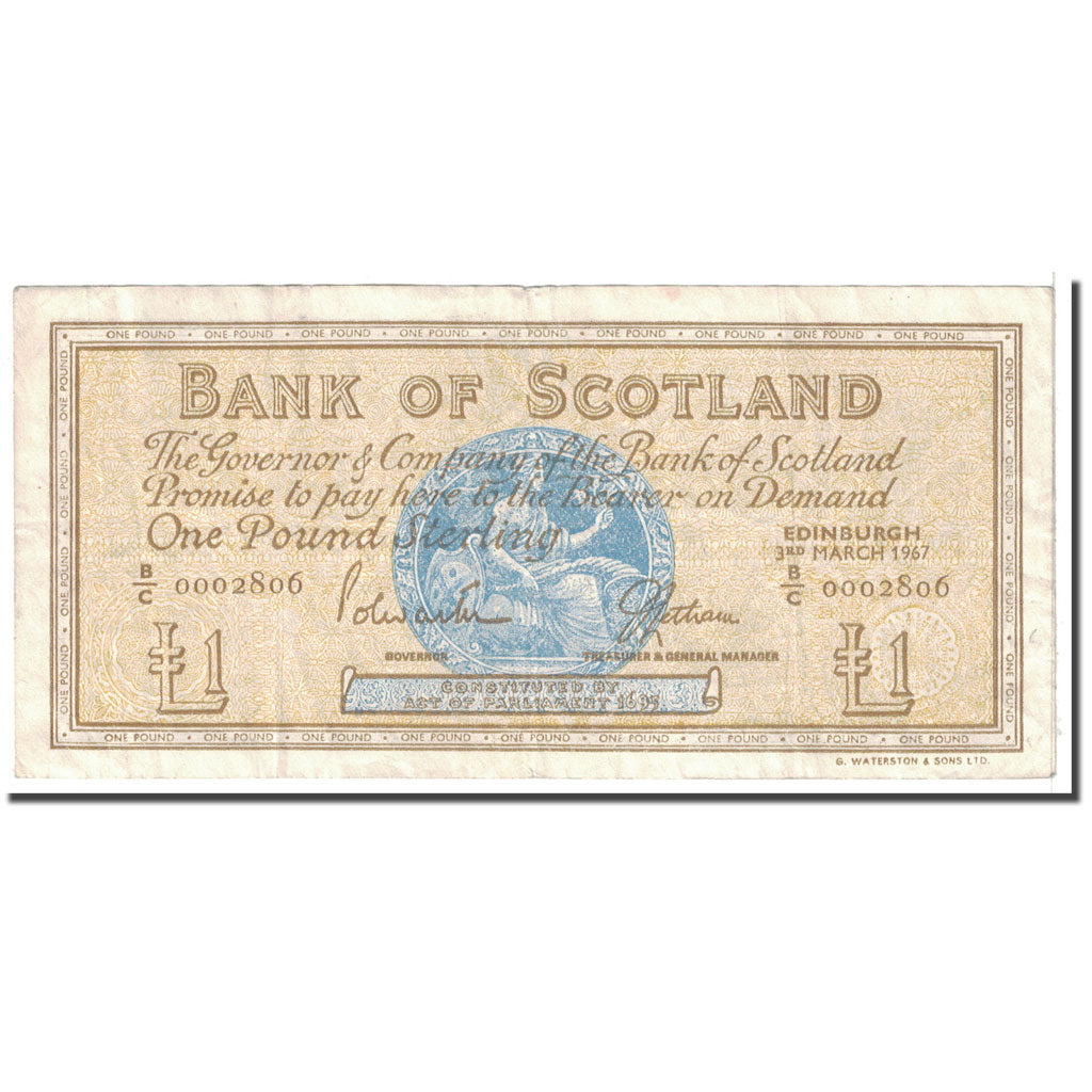 Billete, 1 Pound, 1967, Escocia, 1967-03-03, KM:105b, MBC
