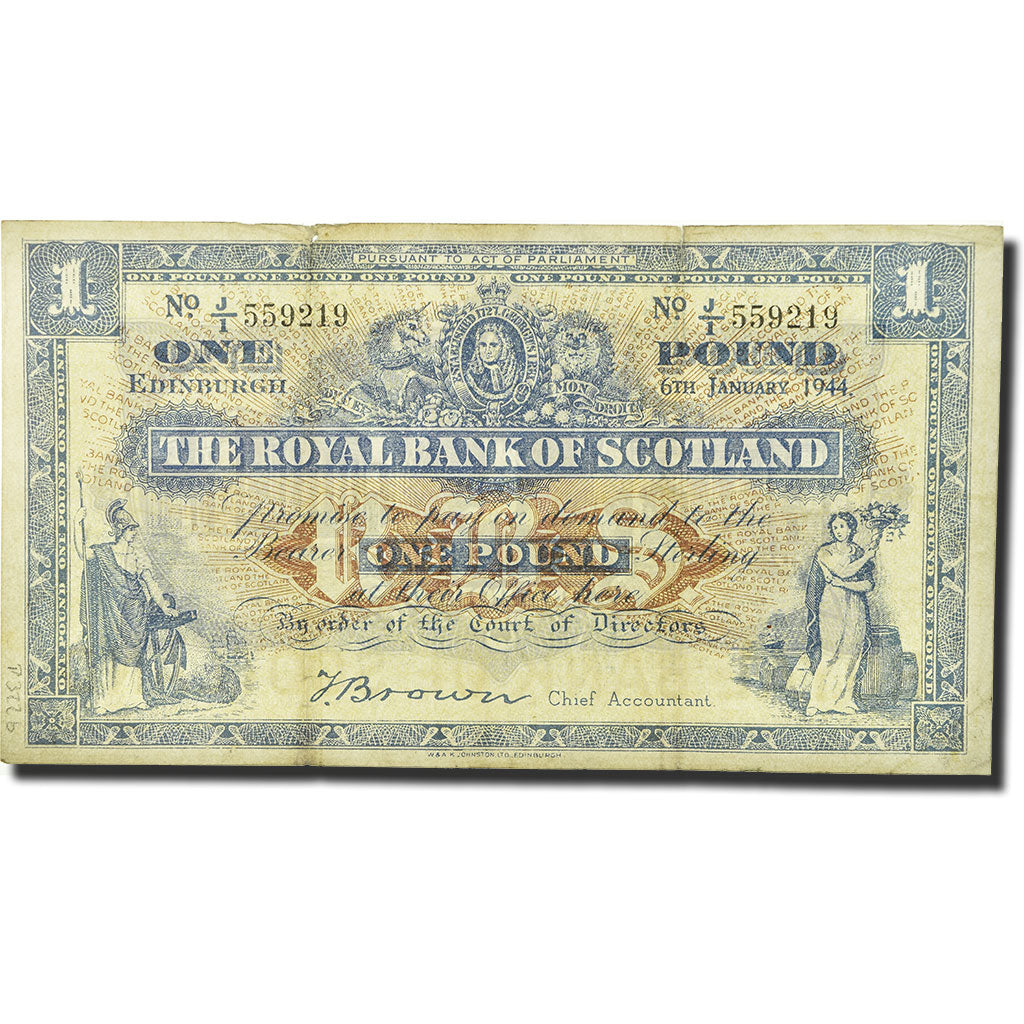 Billete, 1 Pound, 1944, Escocia, 1944-01-06, KM:322b, MBC