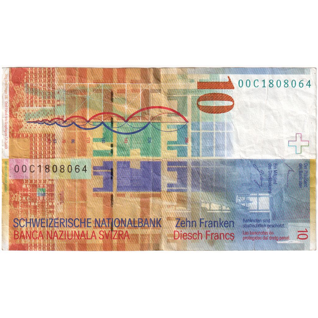 Svizzera, 10 Franken, 1995, KM:66a, BB