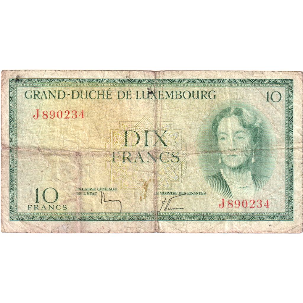 Luxembourg, 10 Francs, Undated (1954), KM:48a, VF(20-25)