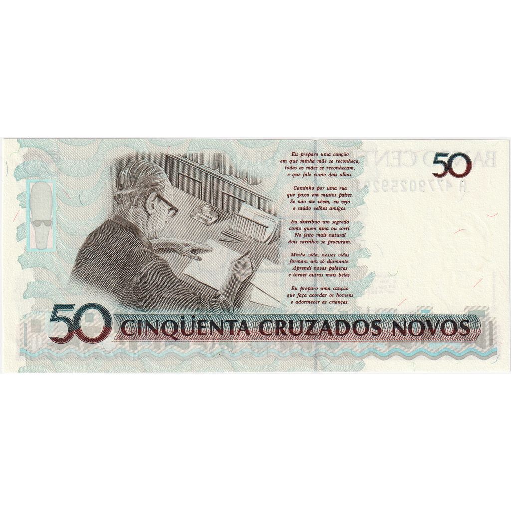 50 Cruzeiros on 50 Cruzados Novos, Undated (1990), Brasil, KM:223, UNC