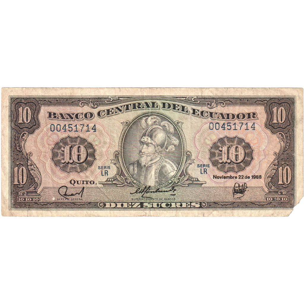 Ekwador, 10 Sucres, 1988, 1988-11-22, KM:121, VG(8-10)