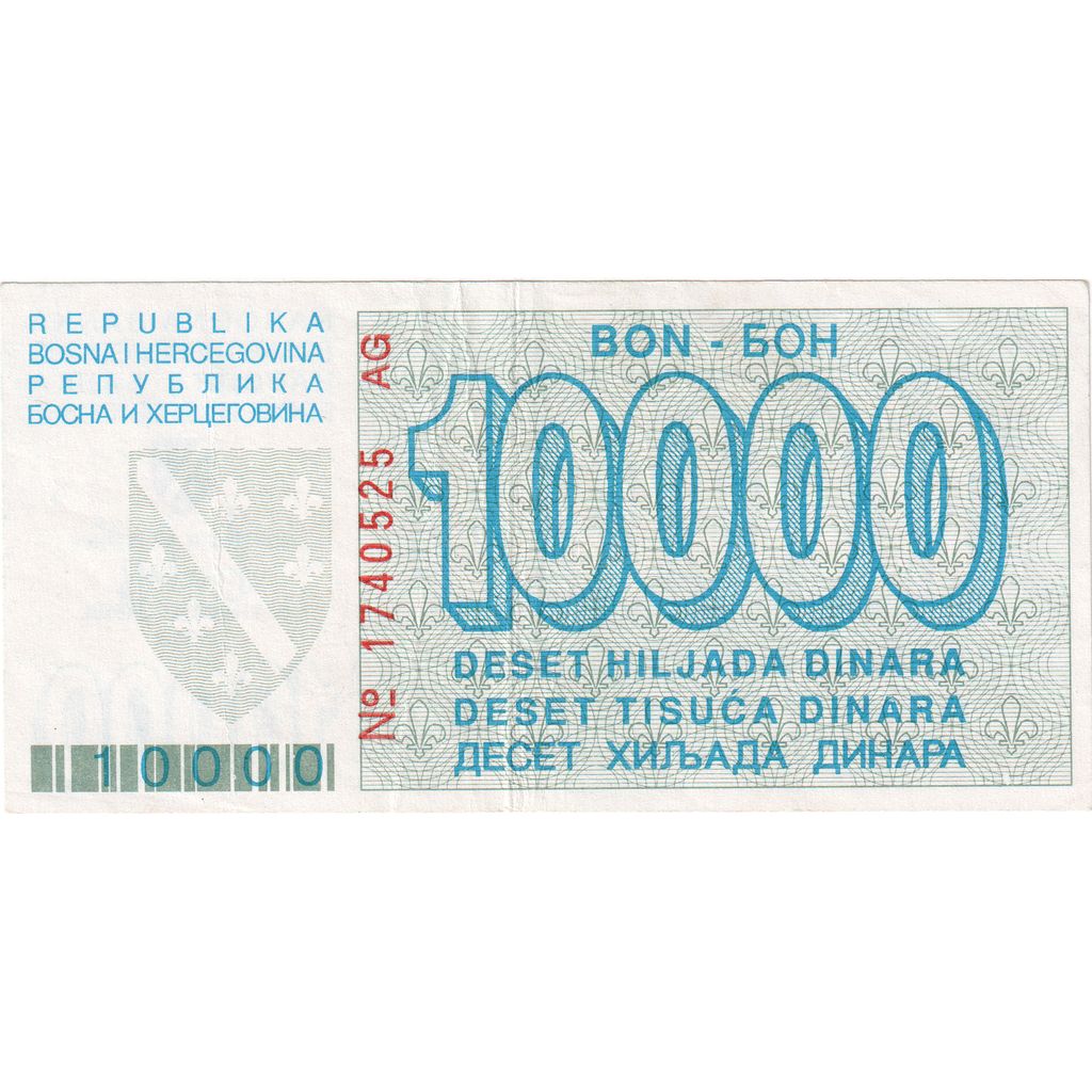 Bosnia - Herzegovina, 10,000 Dinara, 1993, 1993-04-06, KM:28, AU(50-53)