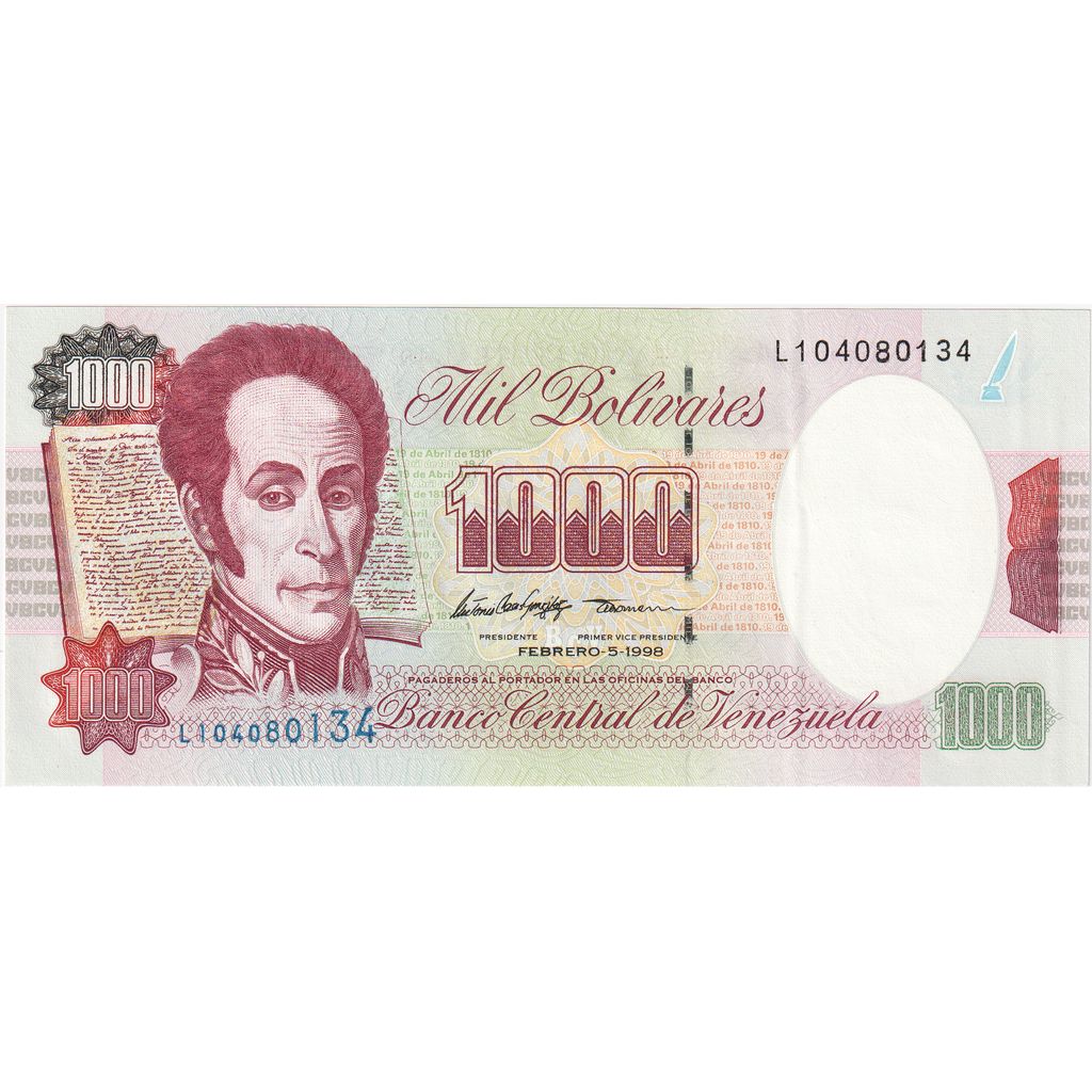 Venezuela, 1000 Bolivares, 1998, 1998-02-05, KM:76c, AU(55-58)