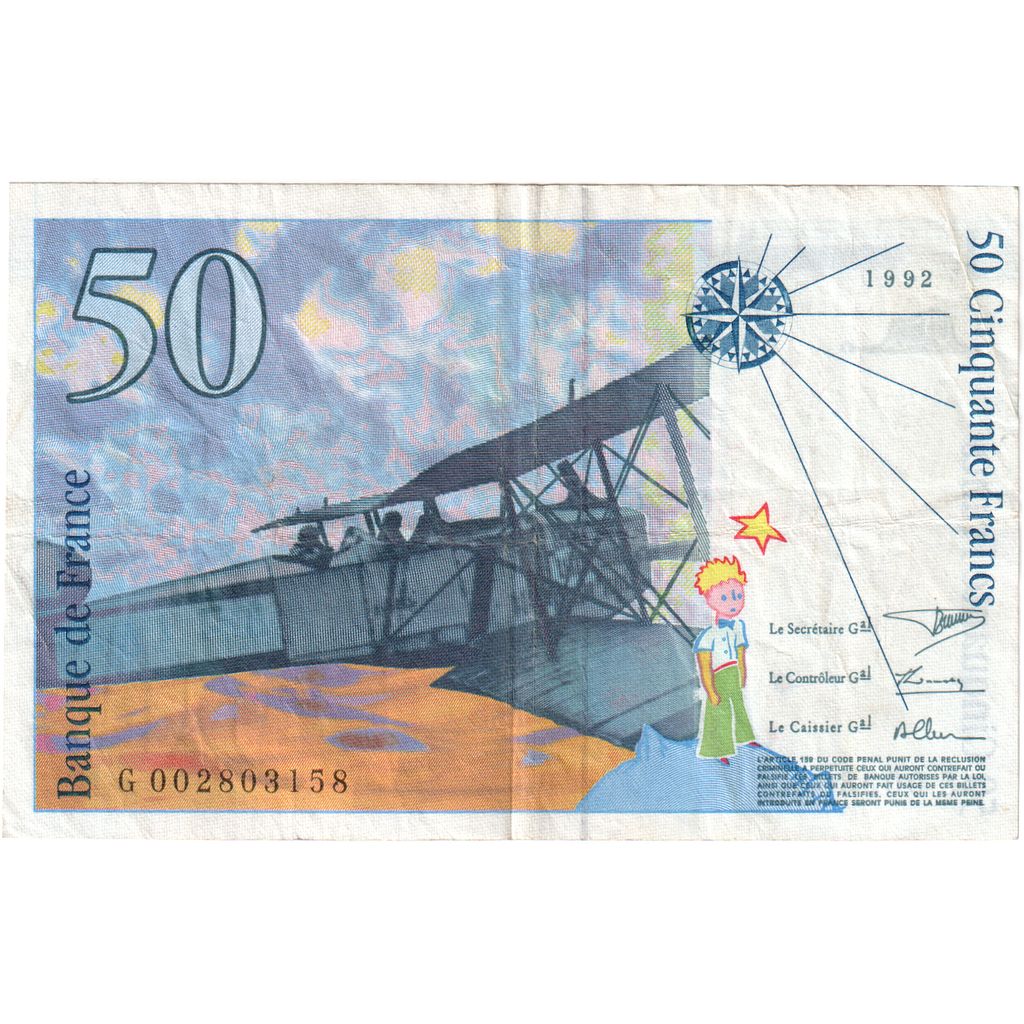 Francia, 50 Francs, St Exupéry, 1992, G002803158, MBC, Fayette:72.1b, KM:157a