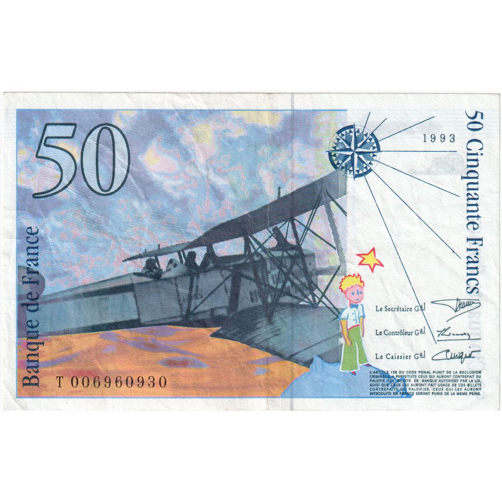 Francja, 50 Francs, St Exupéry, 1993, T006960930, EF(40-45), Fayette:72.2