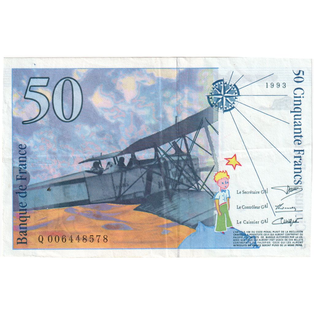 France, 50 Francs, St Exupéry, 1993, Q006448578, TTB+, Fayette:72.2, KM:157b