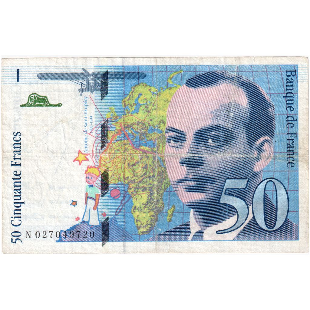 Francia, 50 Francs, St Exupéry, 1994, N027049720, MB+, Fayette:73.1d, KM:157Aa