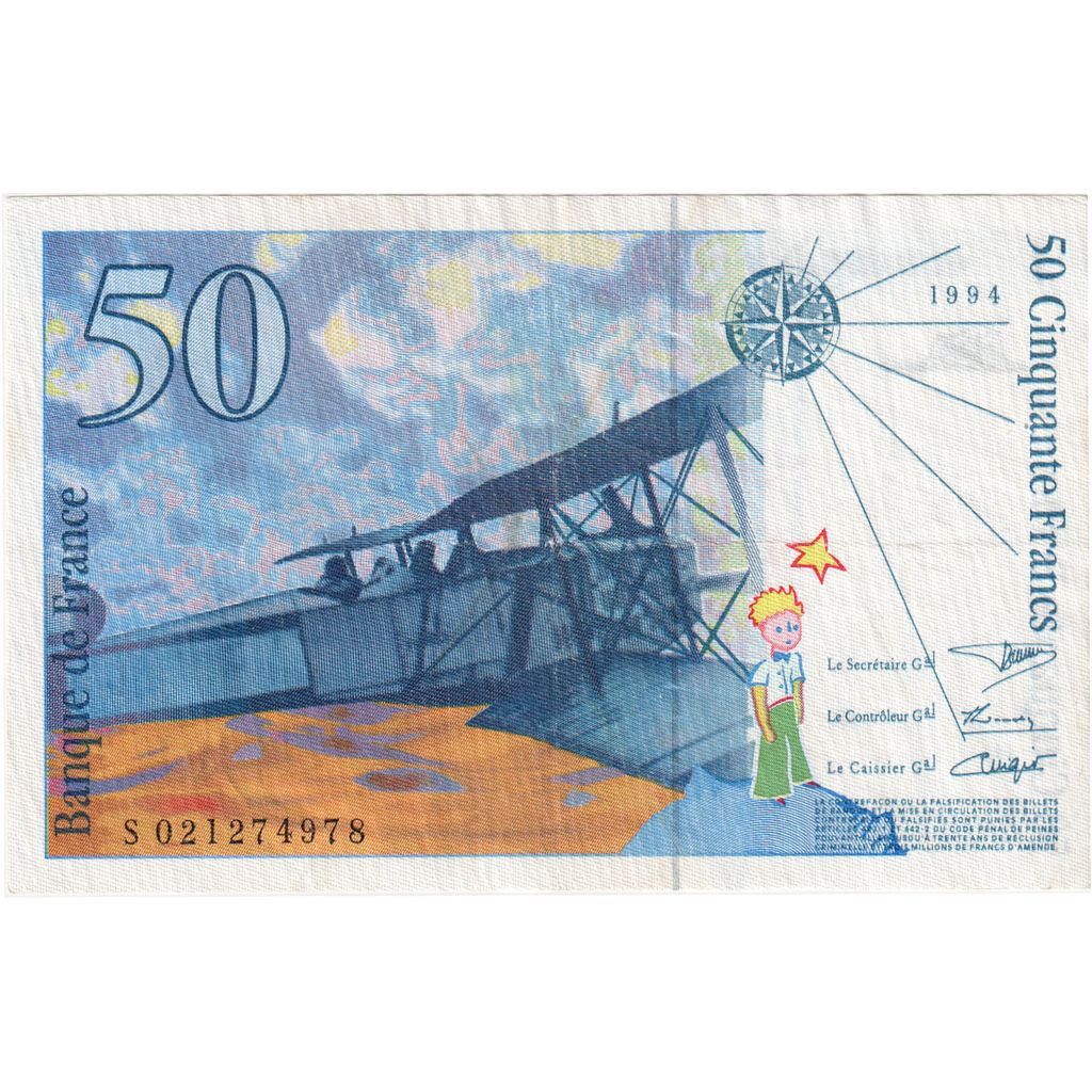 France, 50 Francs, St Exupéry, 1994, S021274978, EF(40-45), Fayette:73.1d