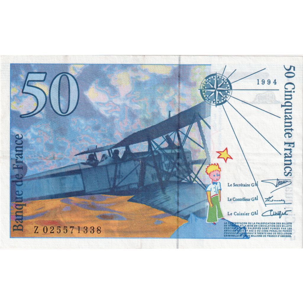 France, 50 Francs, St Exupéry, 1994, Z025571338, TTB+, Fayette:73.1d, KM:157Aa