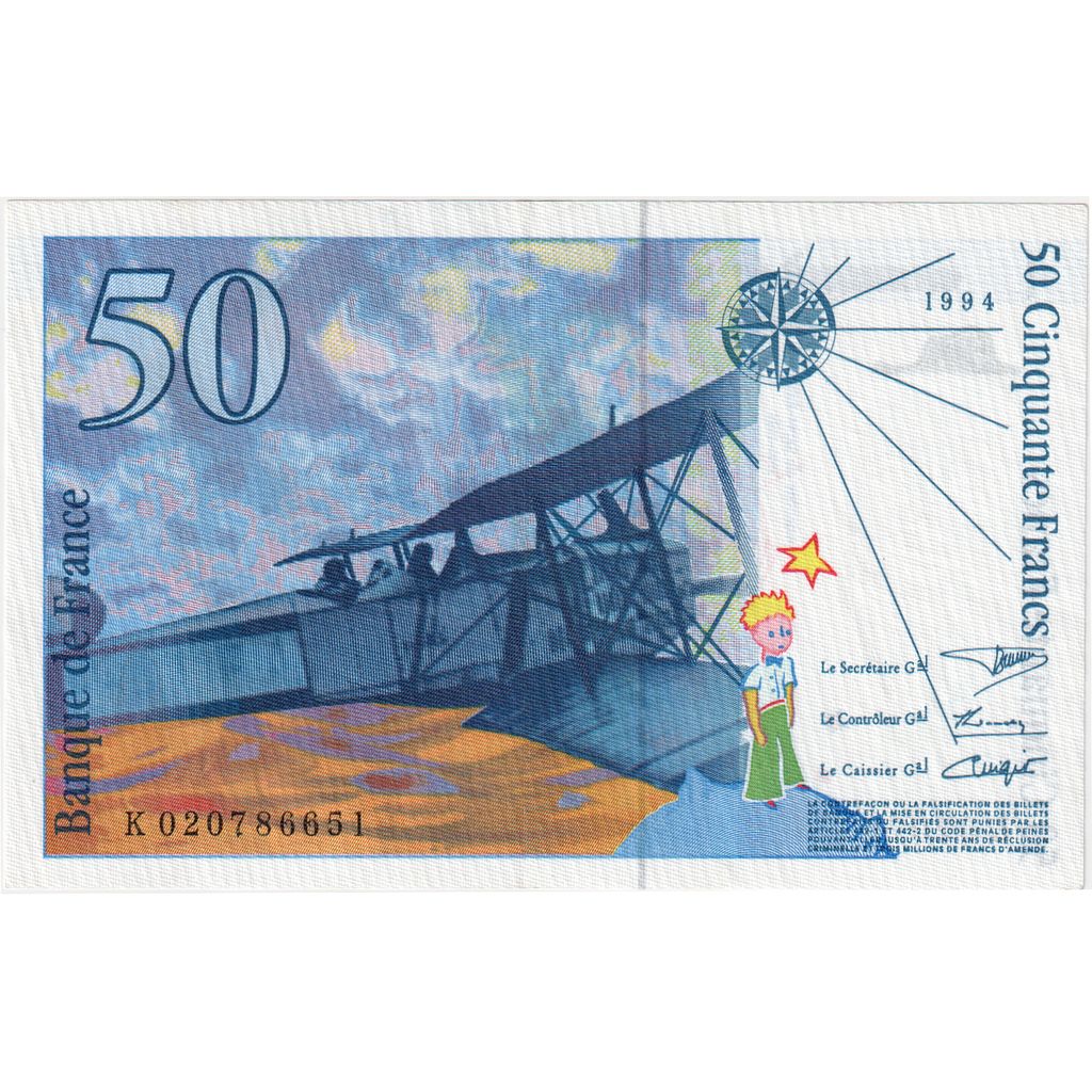France, 50 Francs, St Exupéry, 1994, K020786651, SUP, Fayette:73.1d, KM:157Aa