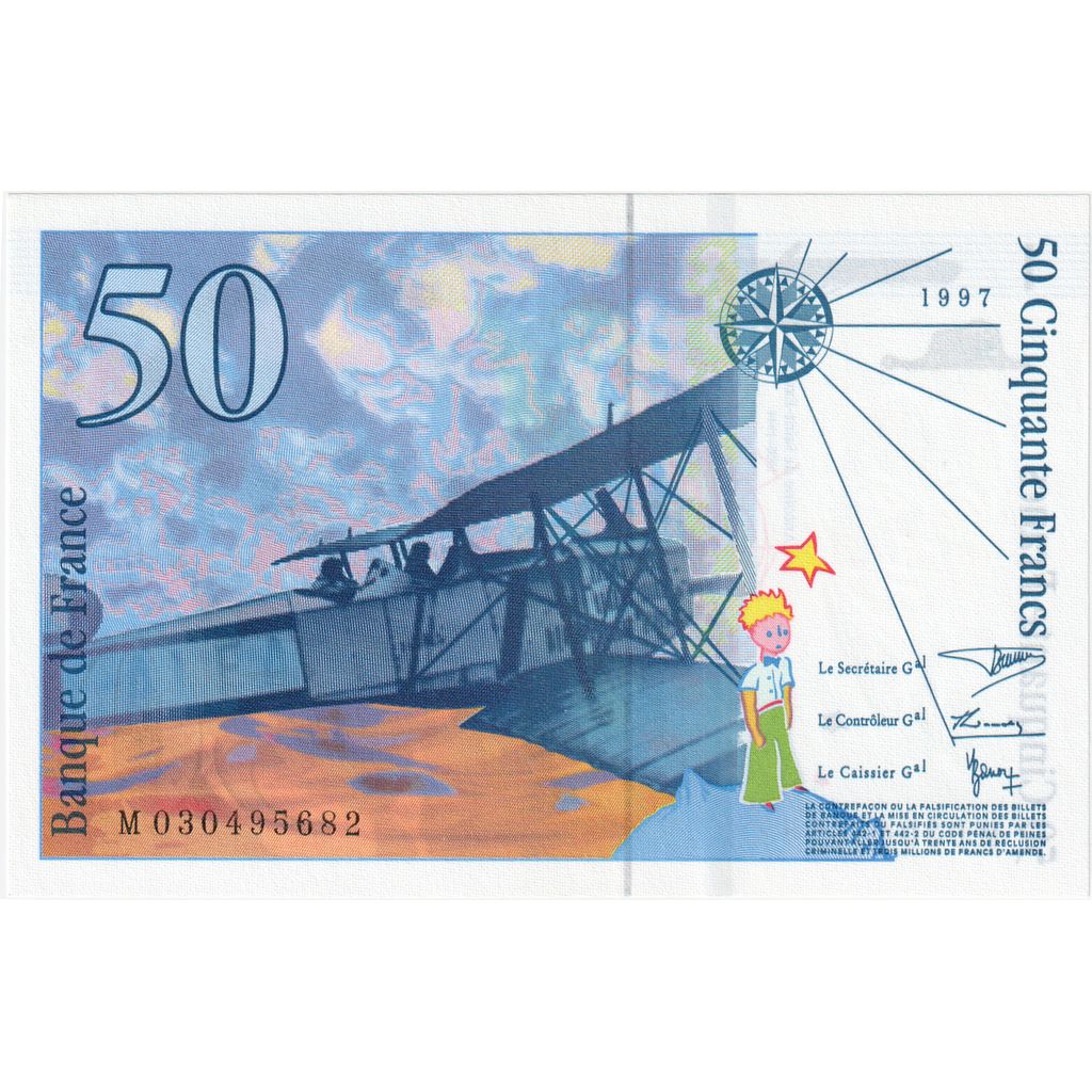France, 50 Francs, St Exupéry, 1997, M030495682, UNC(65-70), Fayette:73.4